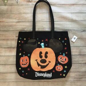 Disney Parks Halloween Mickey Jack o Lantern Sequin Tote Bag